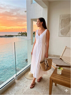 Karavan White Eyelet Cotton Maxi Dress Boho Resort Minimalist Sleeveless M